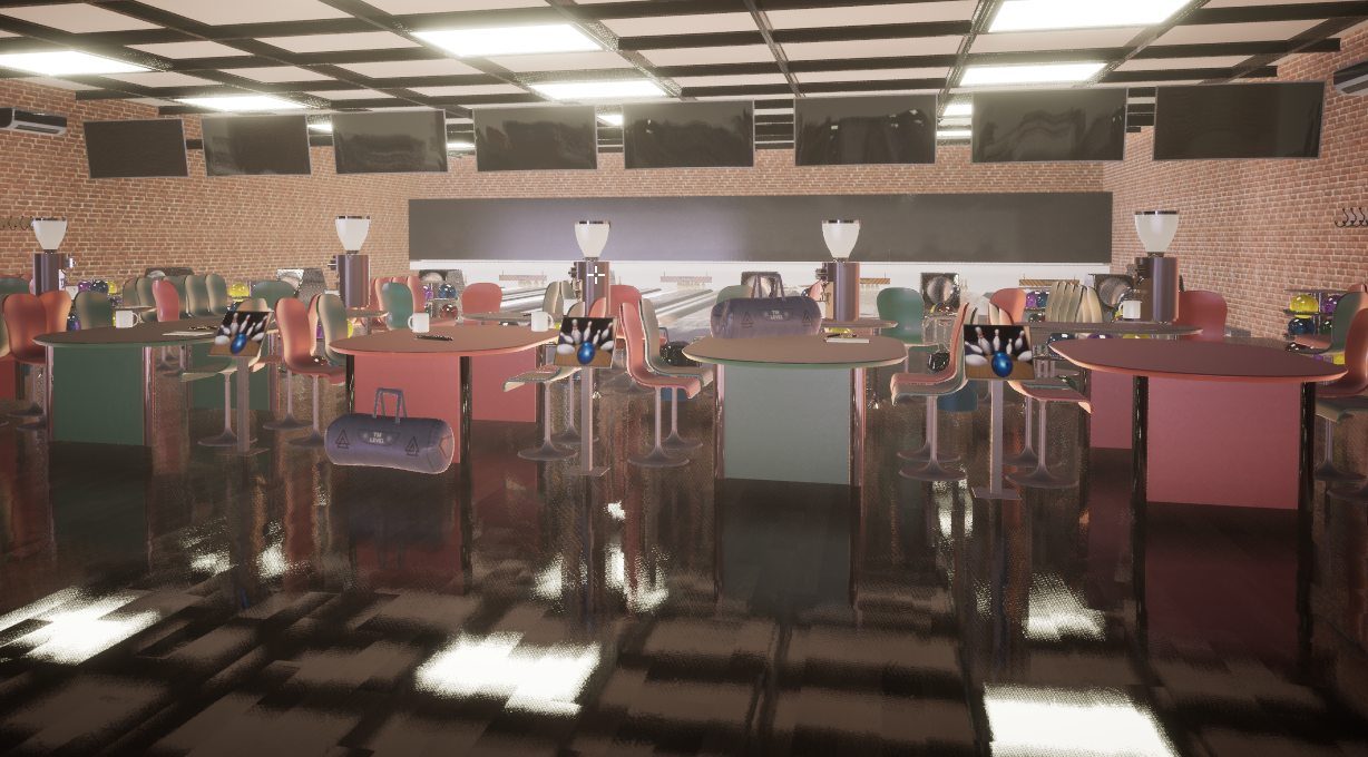 Lane-side seating in the bowling alley