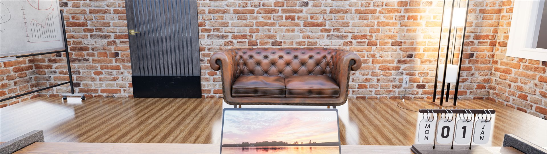 Panoramic view of the sofa and door